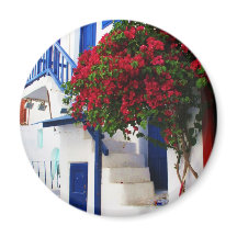Bougainvillea groeit buiten een huis, Mykonos
