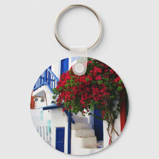 Bougainvillea groeit buiten een huis, Mykonos Sleutelhanger