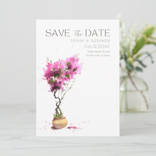 Bougainvillea Photo Summer Wedding Save The Date (Staand voorkant)