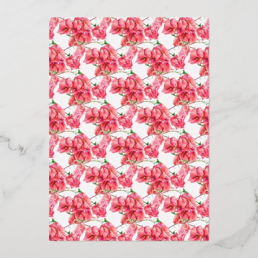 Bougainvillea rood koraal roze wit bruidslunch folie uitnodiging (Achterkant)
