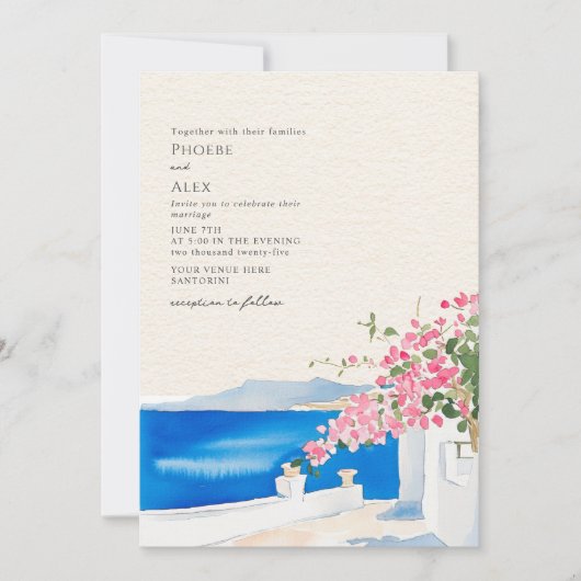 Bougainvillea Santorini bestemming bruiloft Kaart (Voorkant)