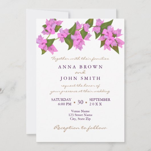 Bougainvillea Tropical Wedding Invitation Kaart (Voorkant)