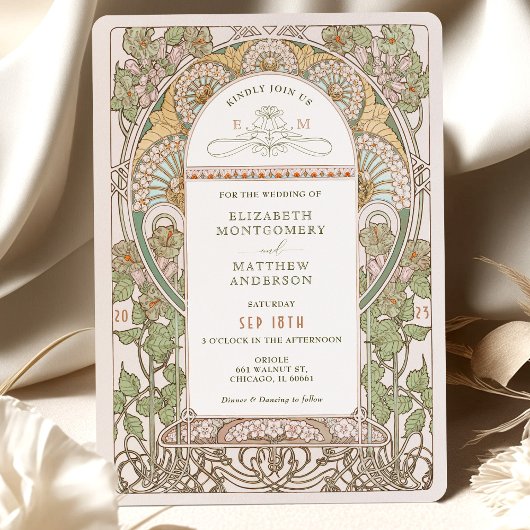 Bougainvillea Wedding Invitations Art Nouveau