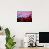 Bougainvilleas en Full Moon op Sunset Poster (Thuiskantoor)