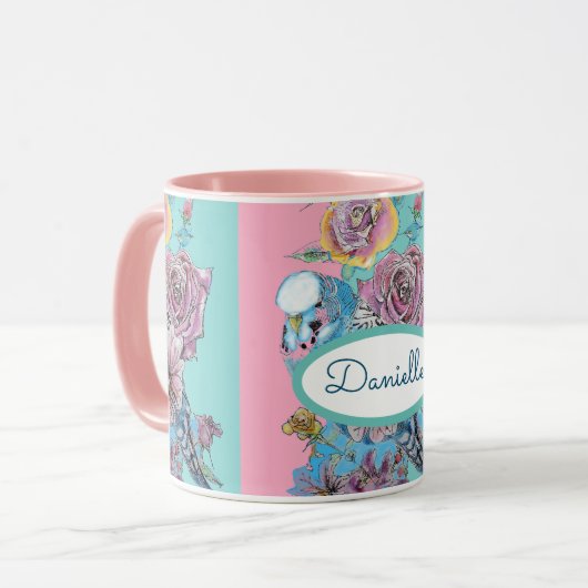 Bouge Buy Bleu Rose Floral Rose Aqua Mug (Devant gauche)