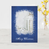 Bougie blanche sur le bleu avec carte ornementale (Fleur jaune)