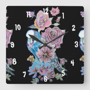 Bougie bleue Aquarelle femme noire horloge bureau