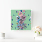 Bougie bleue Aquarelle Vert Femme Horloge de burea (Maison)