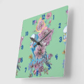 Bougie bleue Aquarelle Vert Femme Horloge de burea (Angle)