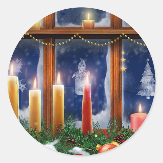 Bougie dans les autocollants de Noël de fenêtre (Devant)