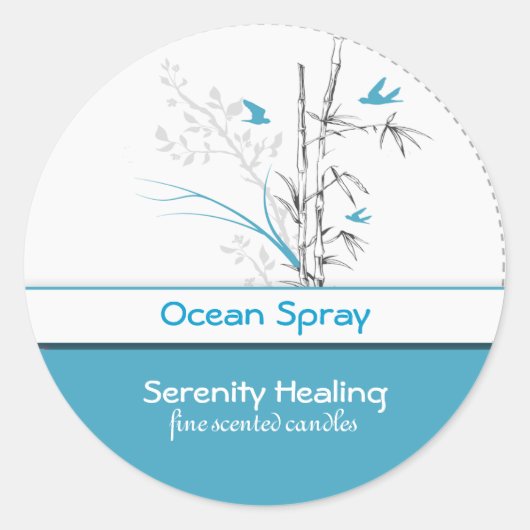 bougie de bambou et d'oiseaux bleus étiquette pers (Devant)