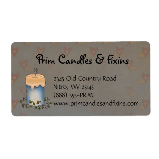 Bougie de campagne primitive avec Étiquette Berrie (Devant)