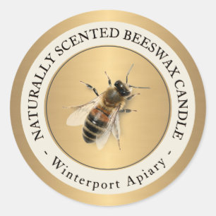 Bougie de cire d'abeille avec Étiquette d'or métal