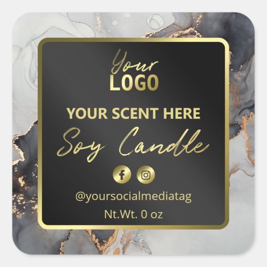 Bougie D'Encre Luxueuse Étiquette Noire Et Or Soy (Devant)