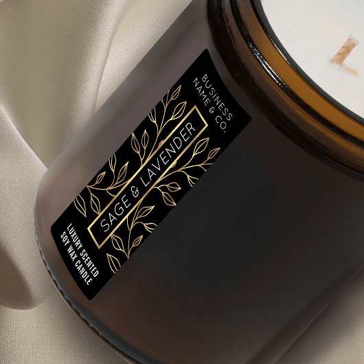 Bougie Florale Noire & Or Étiquette vertical maigr