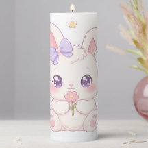 Bougie Jar Mignonne Lapin Kawaii et Fleur Rose
