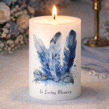 Bougie personnalisée mémorial plume sereine bleu d