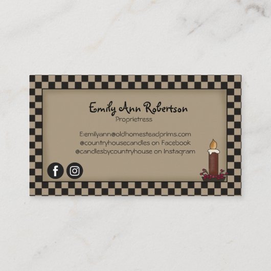 Bougie primitive rustique Carte de visite vérifié (Dos)