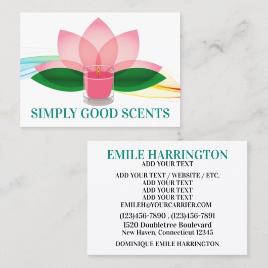 Bougie, Spa, Carte de visite boutique cadeaux de d (Devant / Derrière)