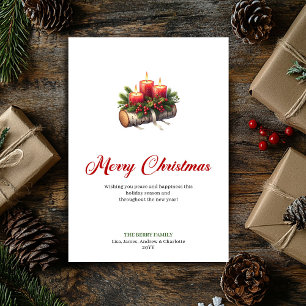 Bougies de Noël modernes carte de vœux en rondin d