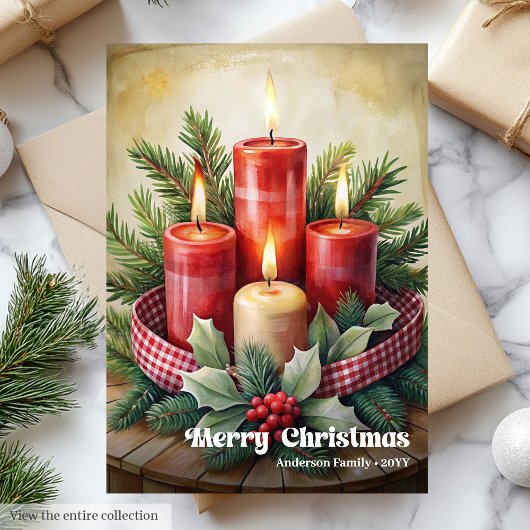 Bougies de Noël rustiques carte rouge vert vacance