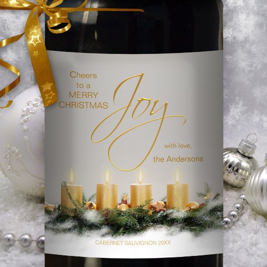 Bougies d'or Étiquette de vin de Noël personnalisé