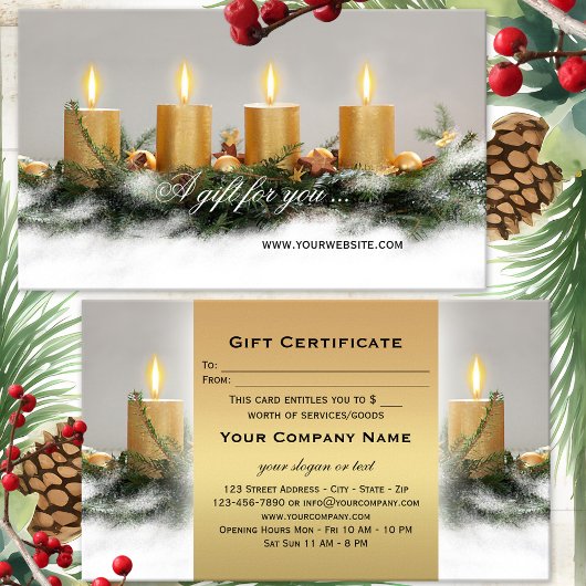 Bougies d'or Modèle de certificat cadeau de Noël