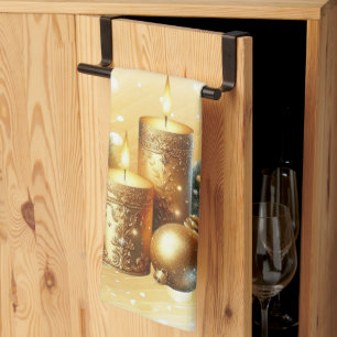 Bougies d'or Noël Vacances Serviette de cuisine