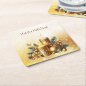 Bougies dorées Noël Vacances Sous-verre en papier (Incliné)