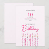 bougies rose invitation d'anniversaire fille (Devant / Derrière)