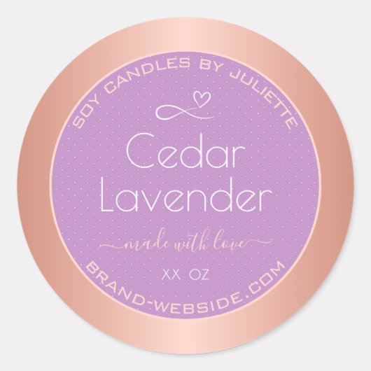 Bougies Soy Packaging Étiquettes Rose Or et Lilac (Devant)