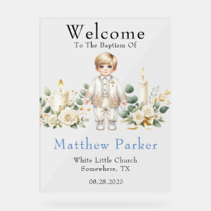 Bougies vertes Boy Baptism Affiche de bienvenue