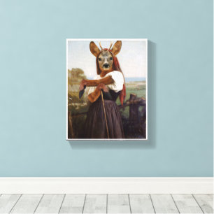 Bouguereau's Dearest Deer Shepherdess Canvas Afdruk