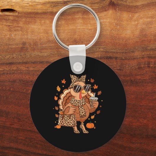 Boujee Turkey Leopard Preppy Fall Thanksgiving Pum Sleutelhanger (Voorkant)