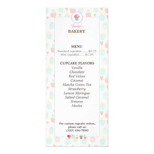 Boulangerie Cupcake Menu Carte Rack PASTEL KAWAII (Devant)