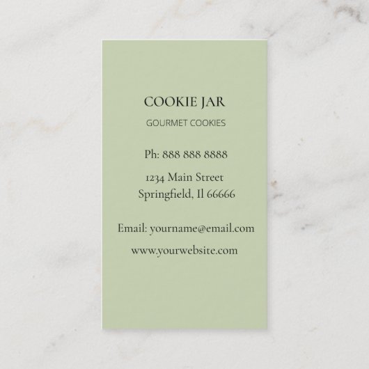 Boulangerie de biscuits carte de visite vert menth (Dos)
