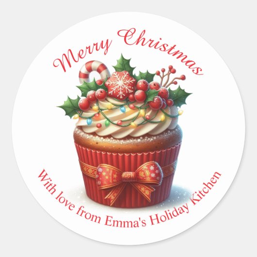 Boulangerie de Noël Joyeux Sticker Cupcake (Devant)