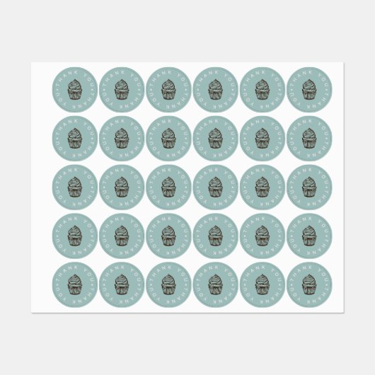 Boulangerie Dusty Blue Cupcake Petits Étiquettes (Feuille)