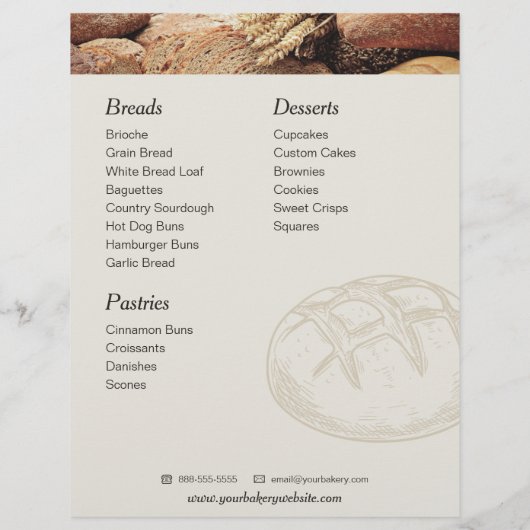 Boulangerie Menu Brochure Flyer Modèle (Dos)