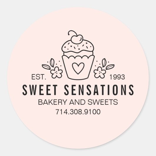 Boulangerie moderne rose pâle Sticker Cupcake (Devant)
