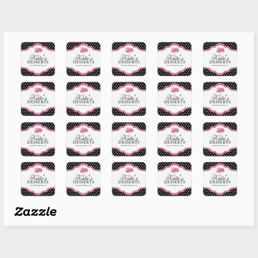 Boulangerie noire et rose carré Stickers emballage (Feuille)