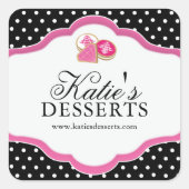 Boulangerie noire et rose carré Stickers emballage (Devant)