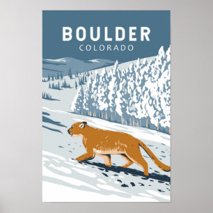 Boulder Colorado Cougar Retro Reis Kunst Vintage Poster