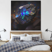 Boulder Opal Ore Macro, Vibrant Gemstone Canvas Afdruk (Insitu (Slaapkamer))