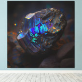 Boulder Opal Ore Macro, Vibrant Gemstone Canvas Afdruk (Insitu (Houten vloer))
