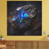 Boulder Opal Ore Macro, Vibrant Gemstone Canvas Afdruk (Insitu (Woonkamer))