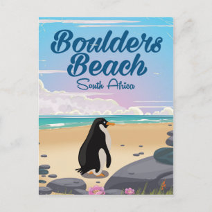 boulders beach Zuid-Afrika cartoon reisposter Briefkaart