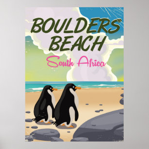 boulders beach Zuid-Afrika cartoon reisposter Poster