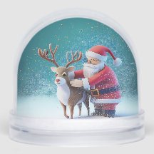 Boule à neige de Noël avec le Père Noël et Rudolf