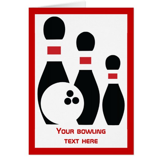 Boule de bowling et épingles carte de voeux vertic (Devant)